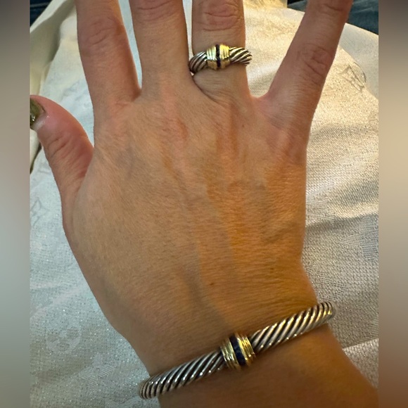 David Yurman Sterling/14K Gold & Sapphire Bracelet / Ring SET - Picture 2 of 9